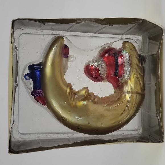 Gold Moon Glass Ornament with Santa and Elf - Picture 10 of 10